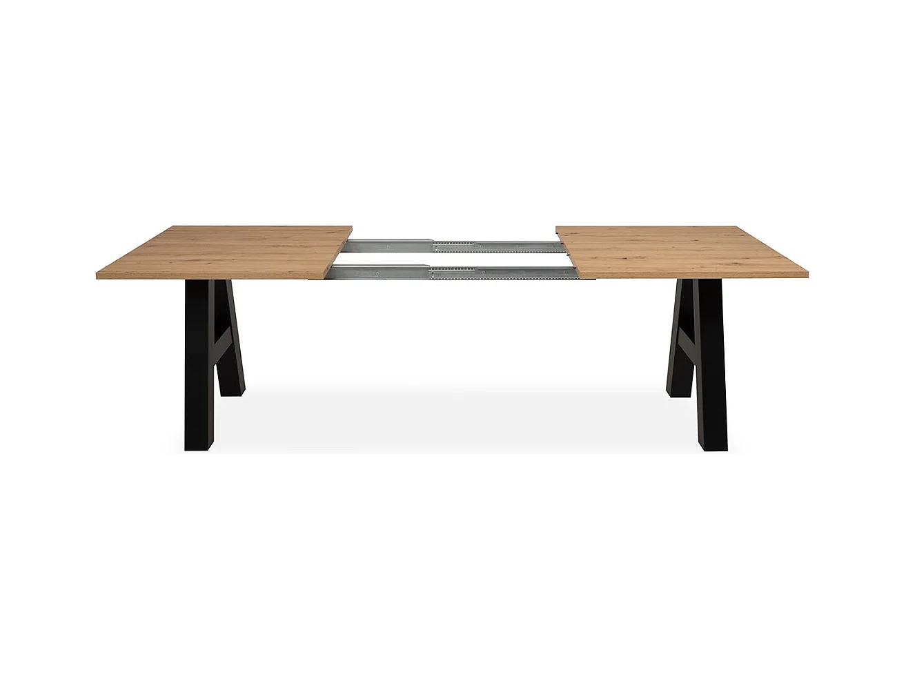 Table a manger GRANADA extensible - Style Industriel - 6/10 personnes - 2 rallonges 40 cm - L 157/197 x P 90 x H 75 cm - Chene/N