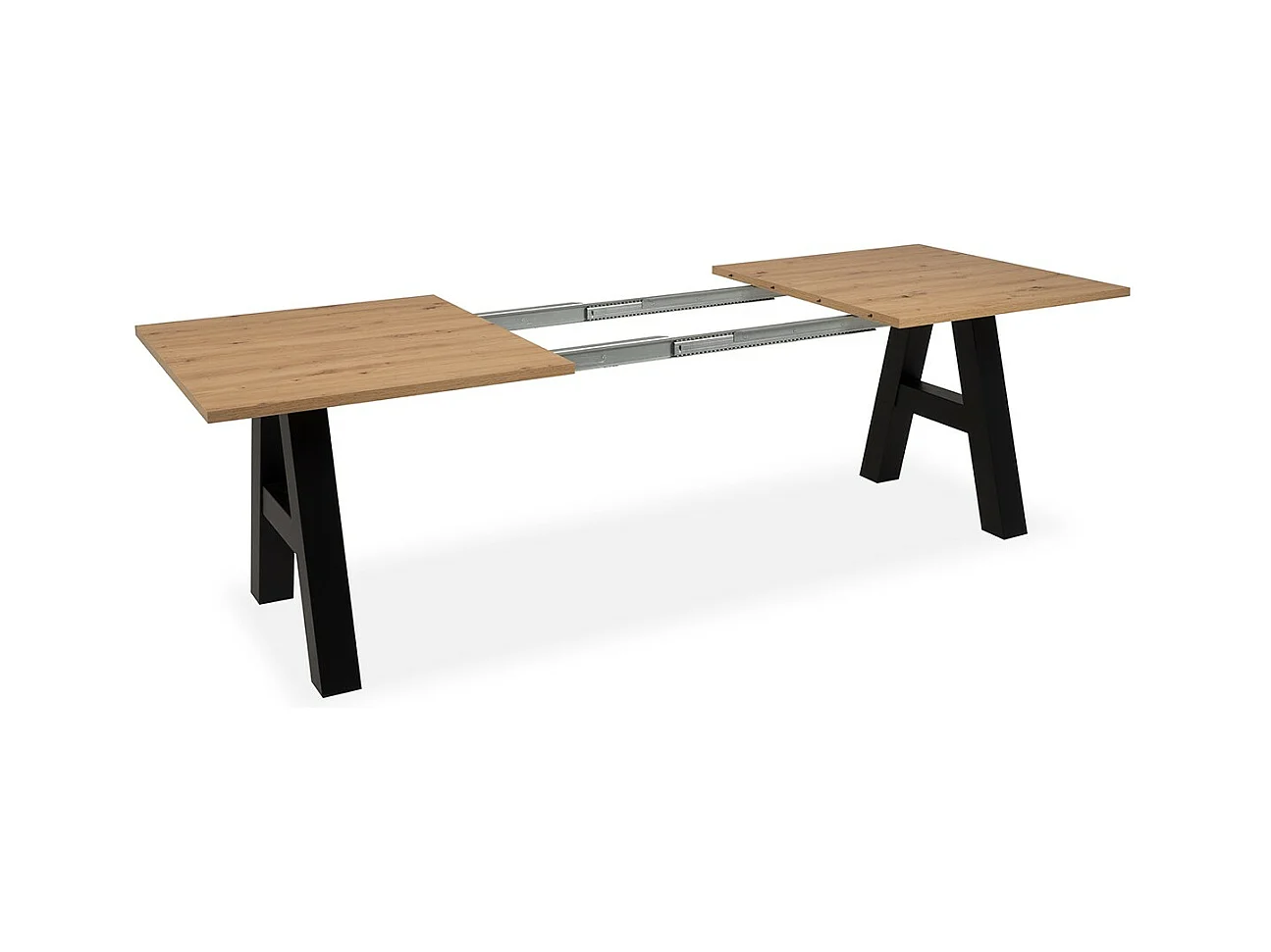 Table a manger GRANADA extensible - Style Industriel - 6/10 personnes - 2 rallonges 40 cm - L 157/197 x P 90 x H 75 cm - Chene/N