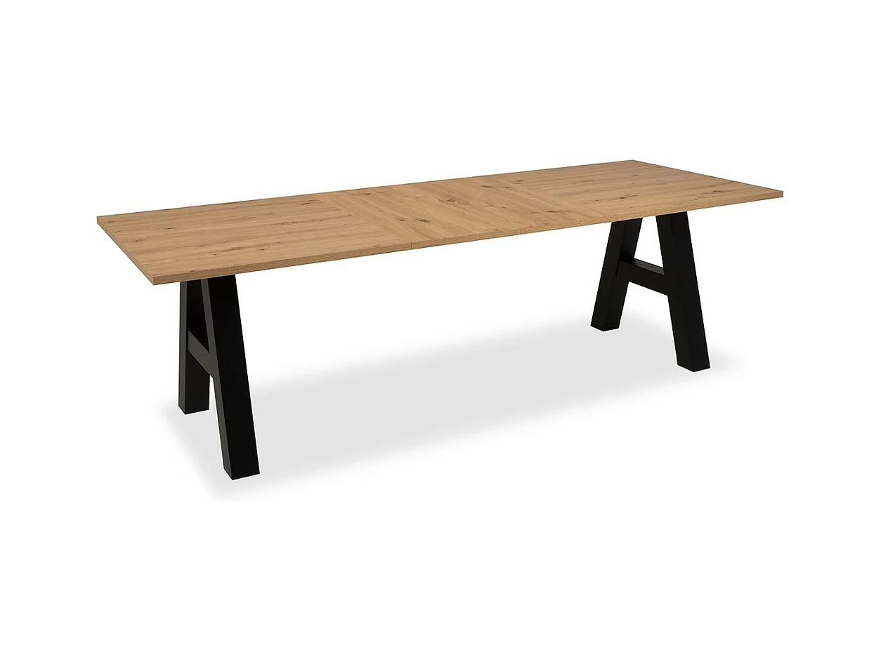 Table a manger GRANADA extensible - Style Industriel - 6/10 personnes - 2 rallonges 40 cm - L 157/197 x P 90 x H 75 cm - Chene/N