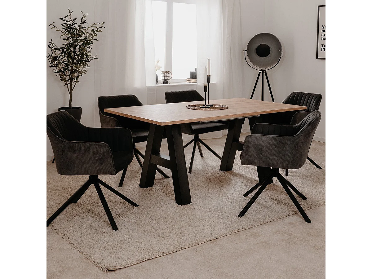 Table a manger GRANADA extensible - Style Industriel - 6/10 personnes - 2 rallonges 40 cm - L 157/197 x P 90 x H 75 cm