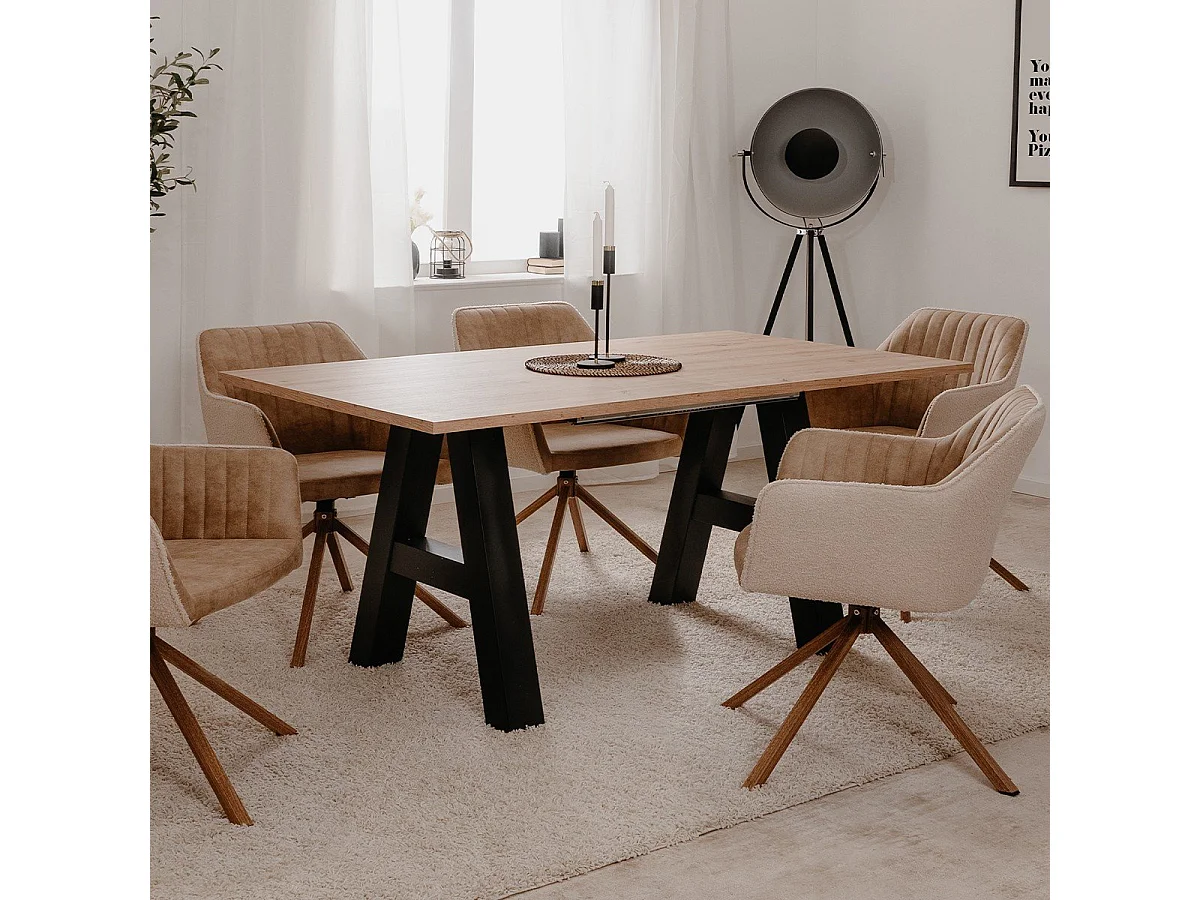 Table a manger GRANADA extensible - Style Industriel - 6/10 personnes - 2 rallonges 40 cm - L 157/197 x P 90 x H 75 cm