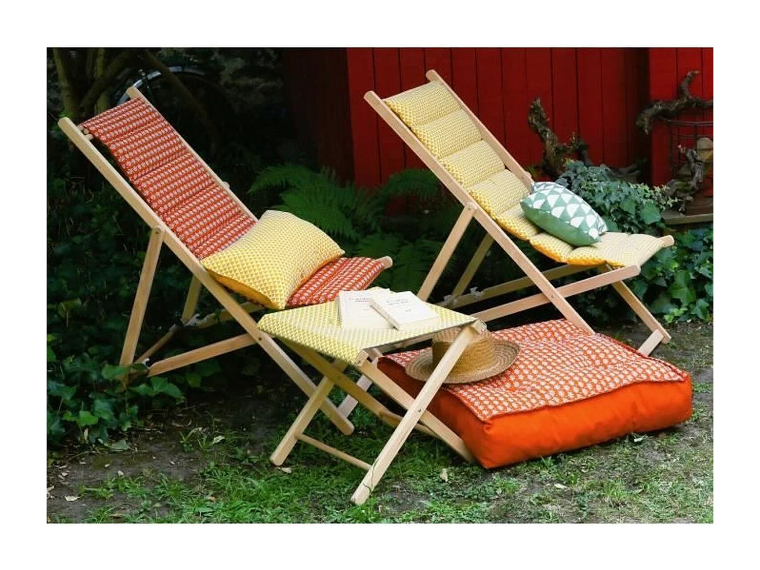 Chilienne matelassée en bois Helsinki poterie - Toile amovible - JARDIN PRIVE