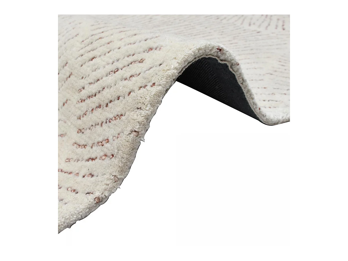 tapis couloir 120x170 fait à la main en laine crème rectangle motif faux uni