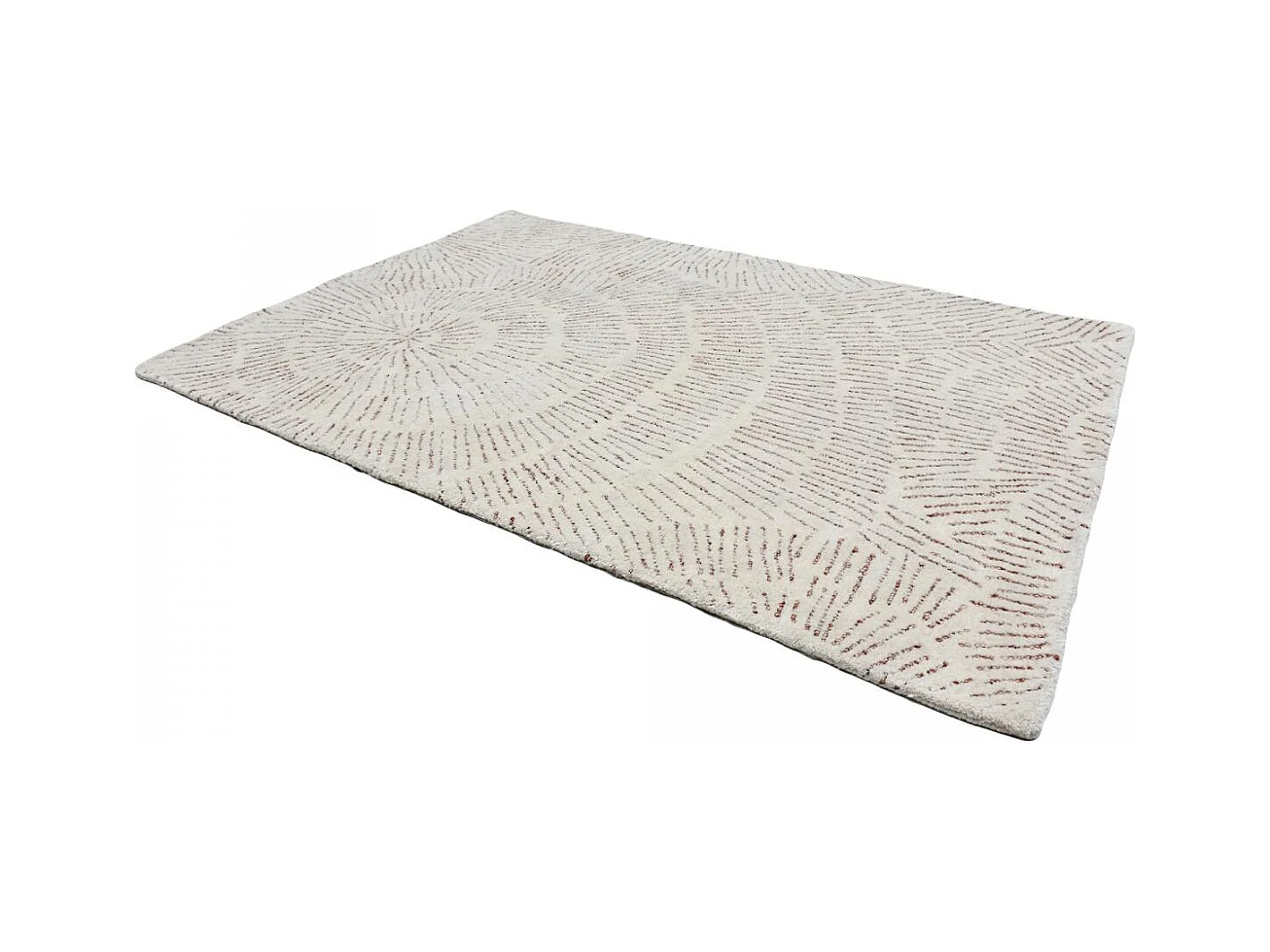 tapis couloir 120x170 fait à la main en laine crème rectangle motif faux uni