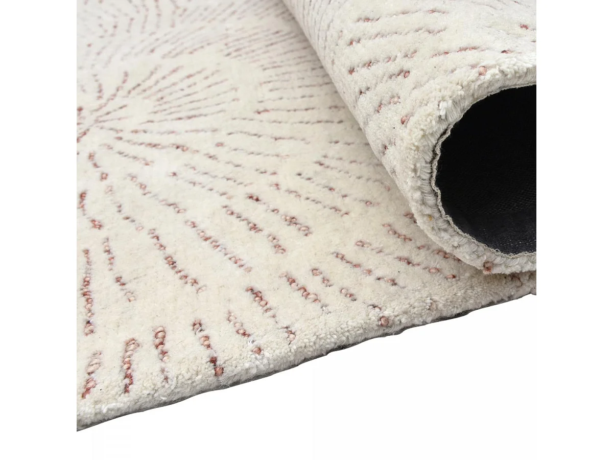 tapis couloir 120x170 fait à la main en laine crème rectangle motif faux uni