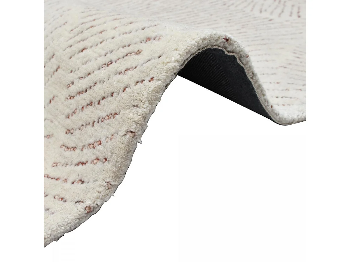 tapis couloir 120x170 fait à la main en laine crème rectangle motif faux uni