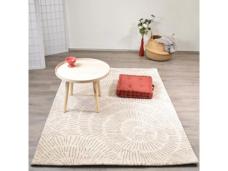 tapis chambre 160x230 fait à la main en laine crème rectangle motif faux uni