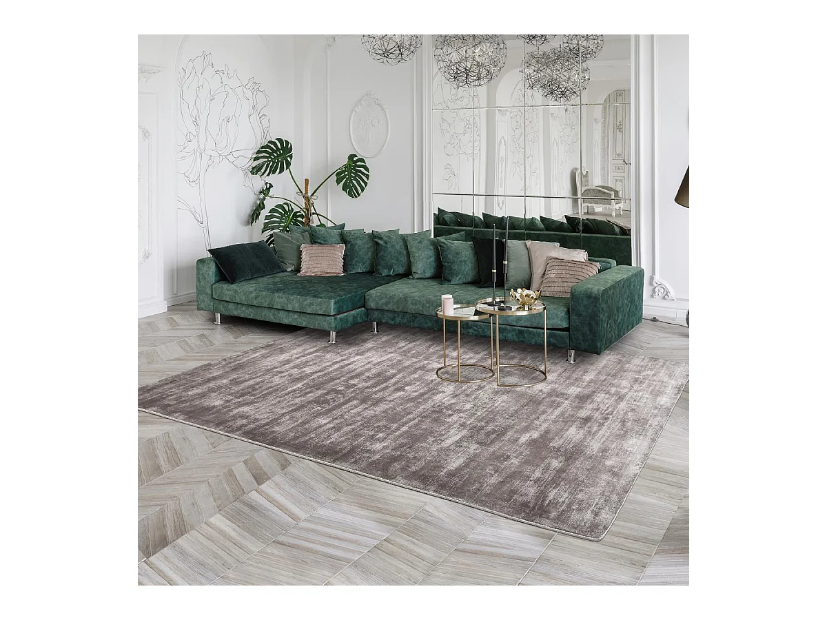 tapis salon 200x300 fait à la main en viscose marron rectangle motif uni NEO +