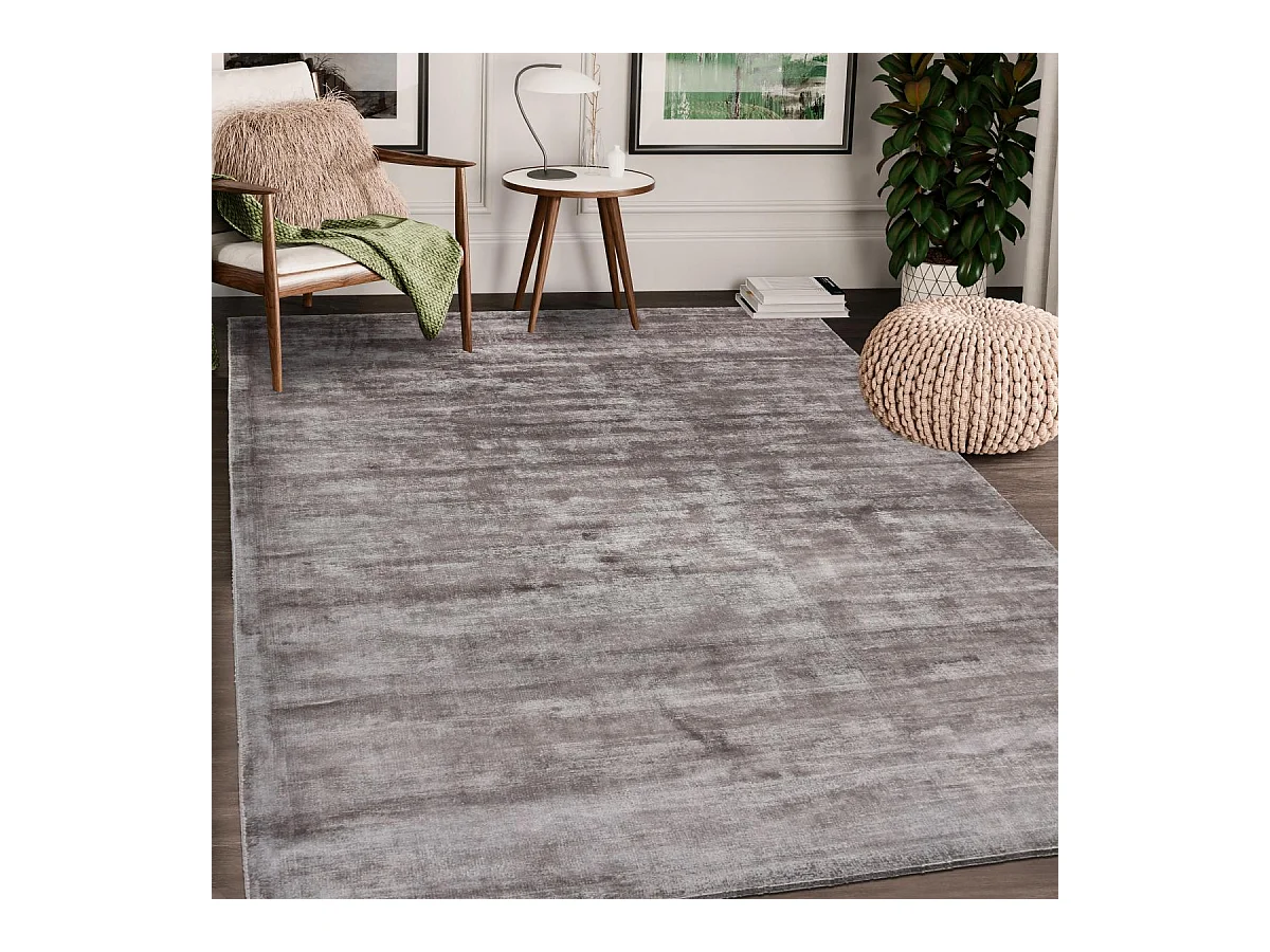 tapis salon 200x300 fait à la main en viscose marron rectangle motif uni NEO +