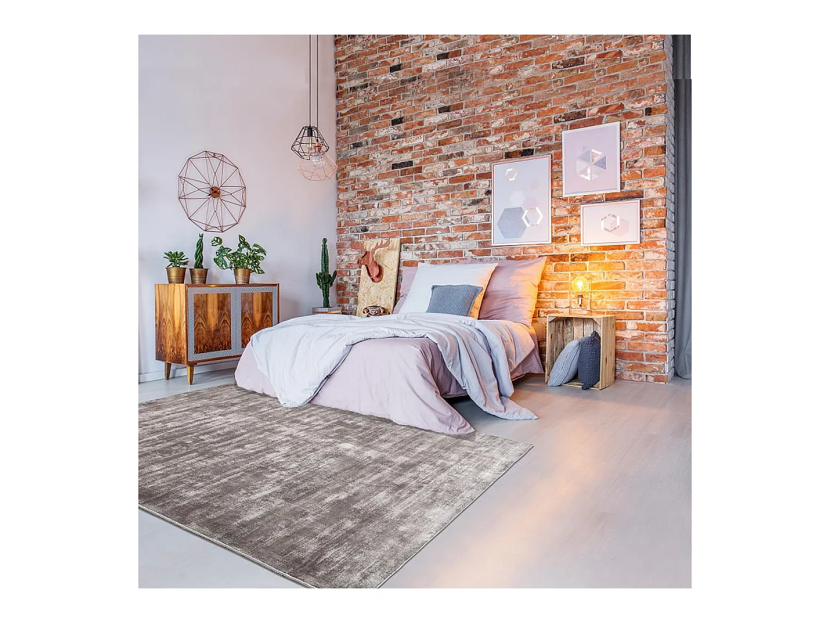 tapis salon 200x300 fait à la main en viscose marron rectangle motif uni NEO +