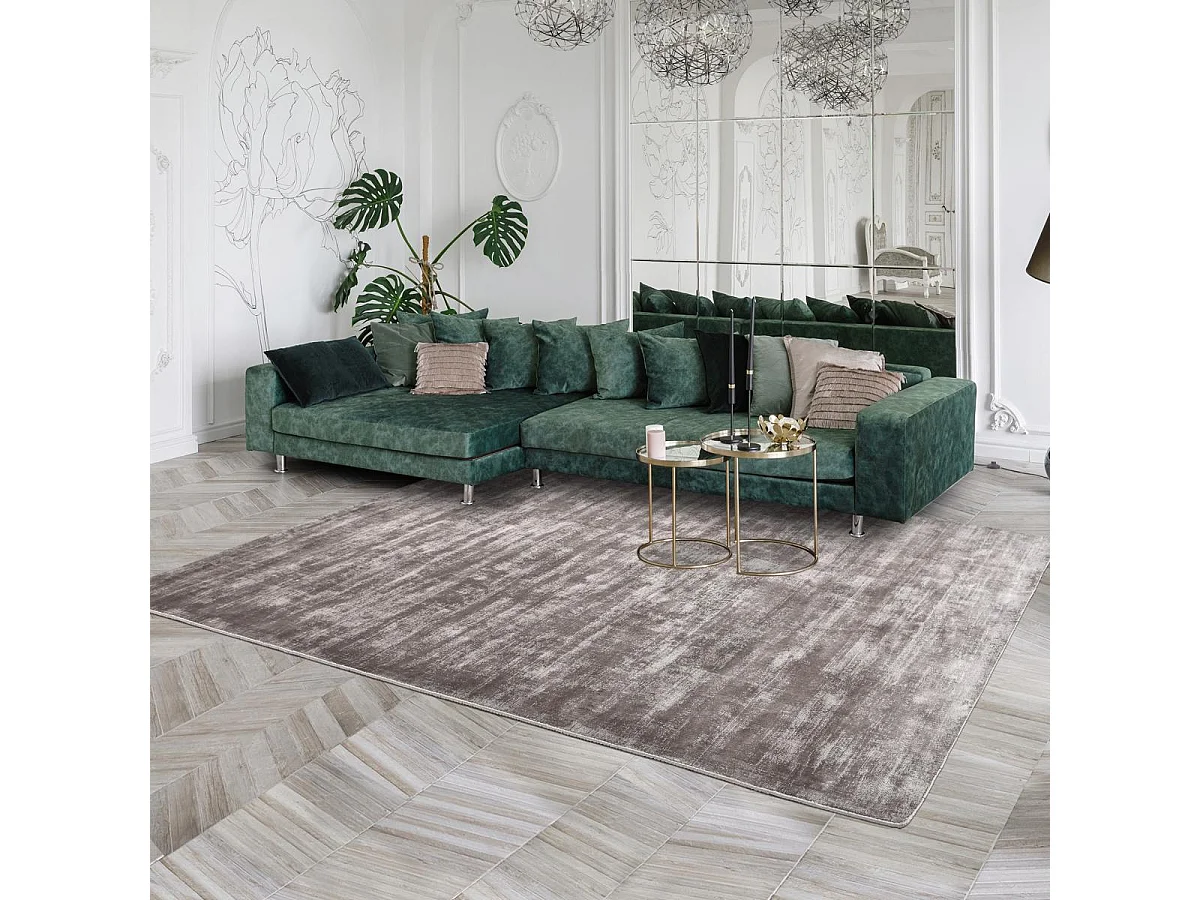 tapis salon 200x300 fait à la main en viscose marron rectangle motif uni NEO +