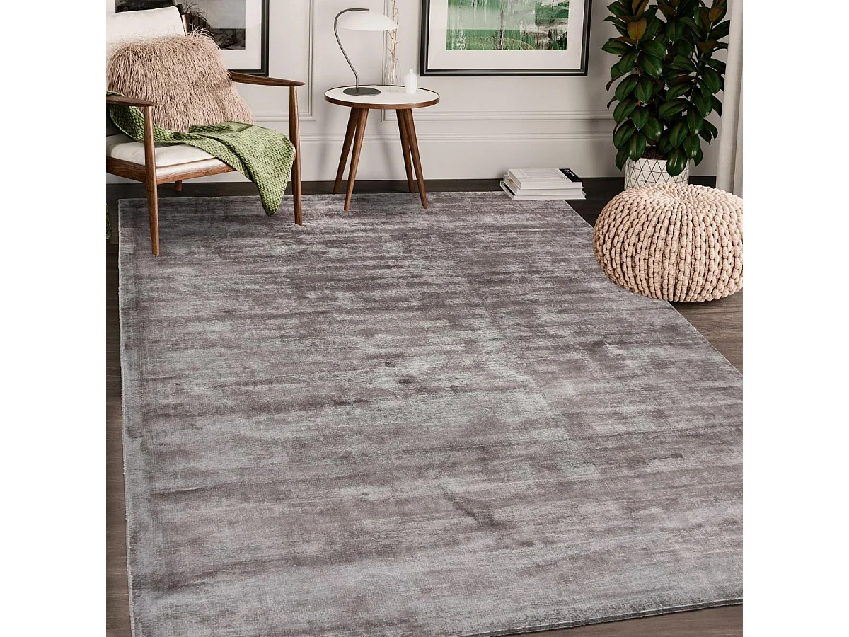 tapis salon 200x300 fait à la main en viscose marron rectangle motif uni NEO +