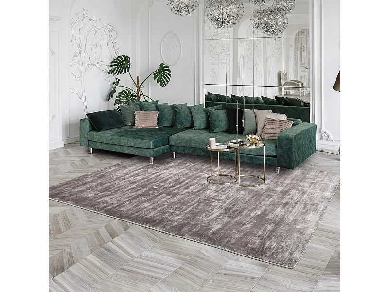 tapis salon 200x300 fait à la main en viscose marron rectangle motif uni NEO +