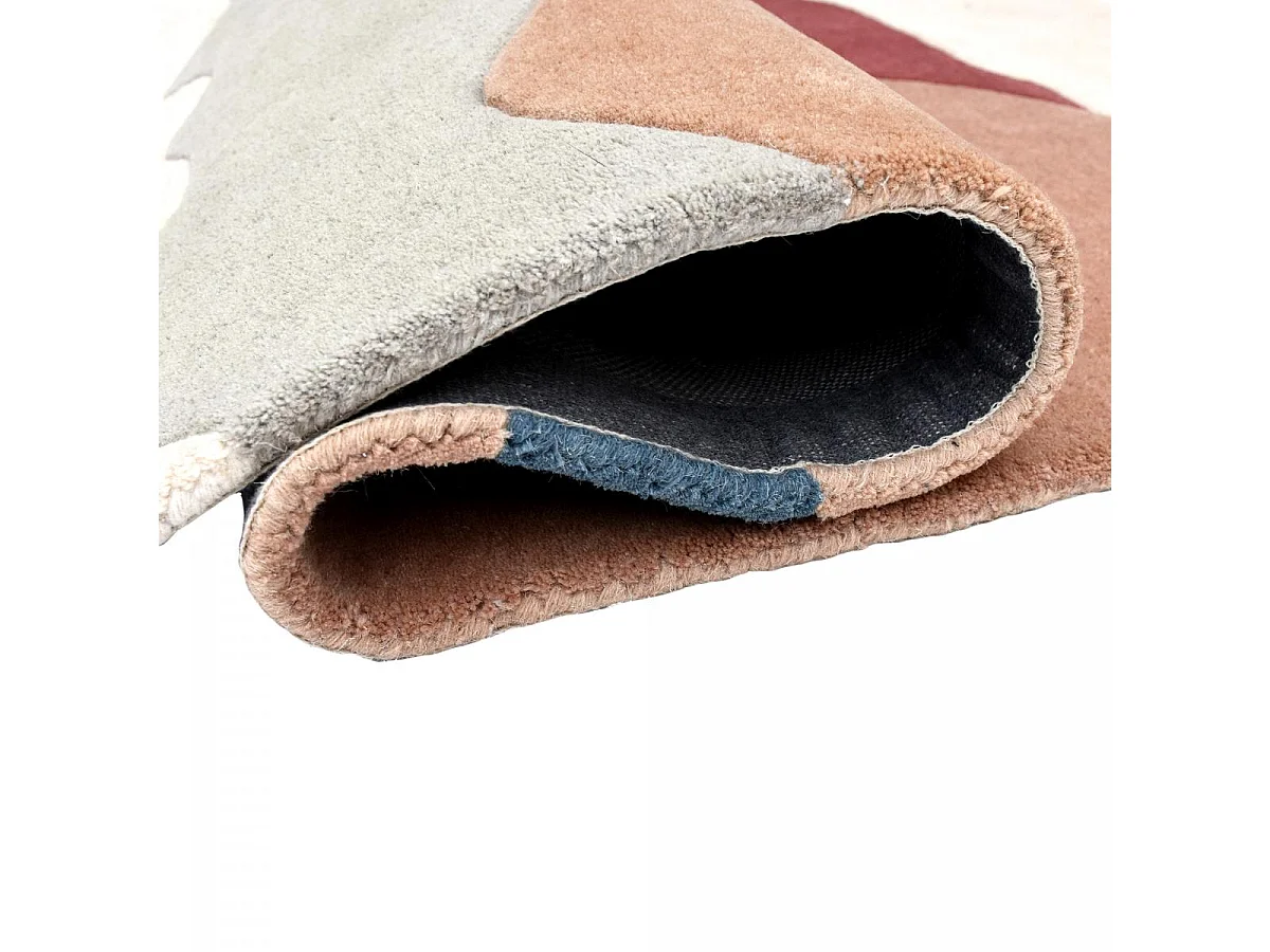 tapis couloir 120x170 fait à la main en laine beige et crème motif géométrique