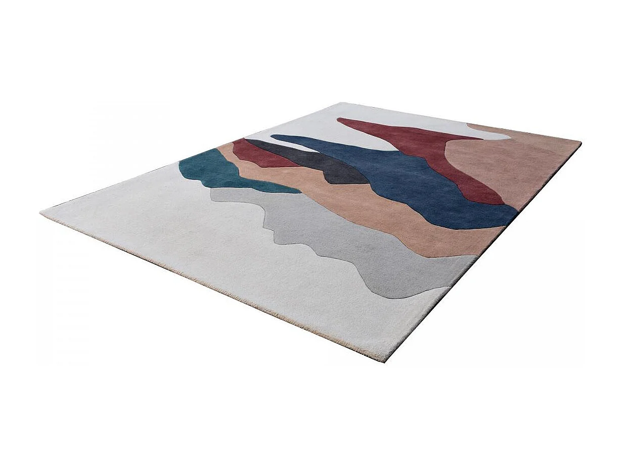 Tappeto da ingresso 120x170 realizzato a mano in lana beige e panna fantasia geometrica