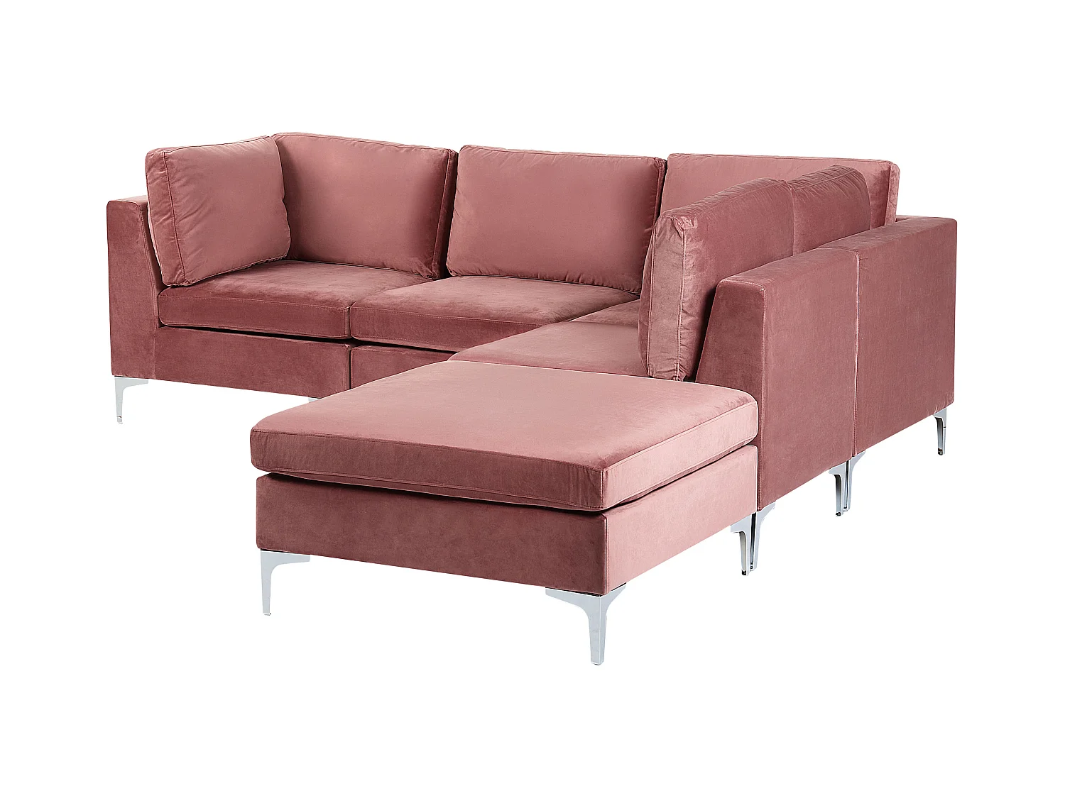 Modulaire hoekbank EVJA Fluweel Roze Met ottomaan 4-zitter Linkerzijde