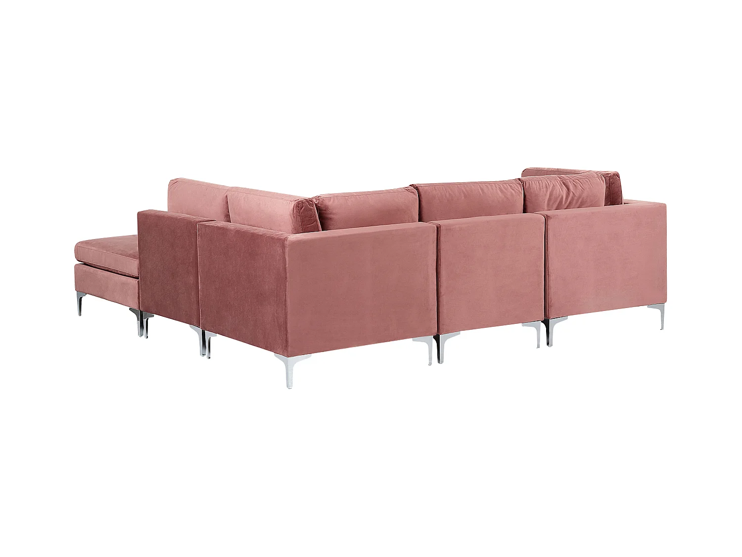 Modulaire hoekbank EVJA Fluweel Roze Met ottomaan 4-zitter Linkerzijde