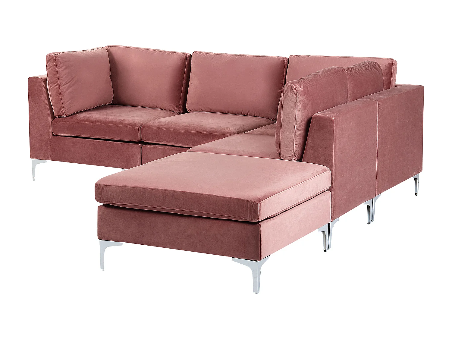 Canapé d'angle modulable 4 places EVJA Velours Rose avec ottoman Côté droite