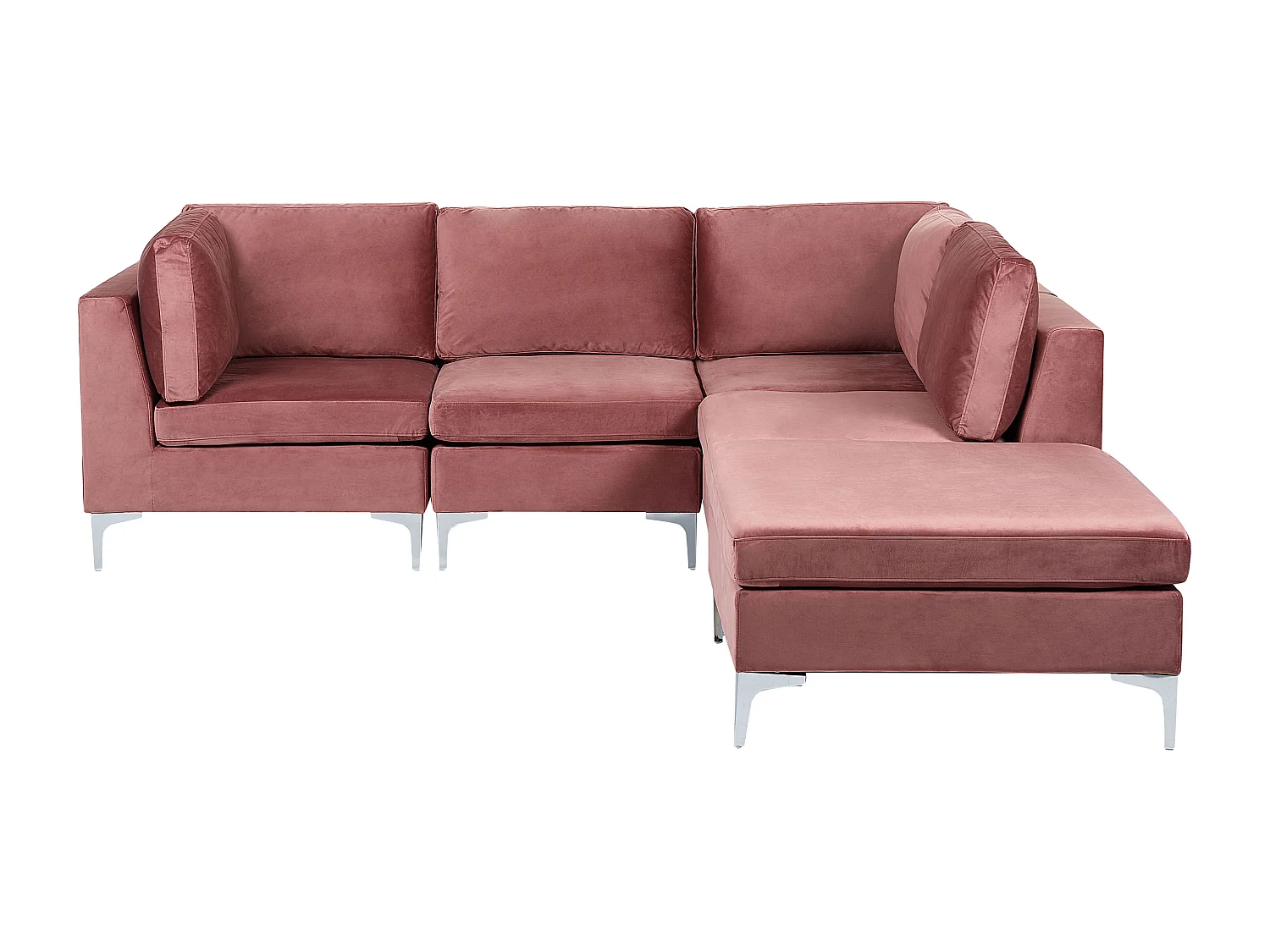 Modulaire hoekbank EVJA Fluweel Roze Met ottomaan 4-zitter Linkerzijde
