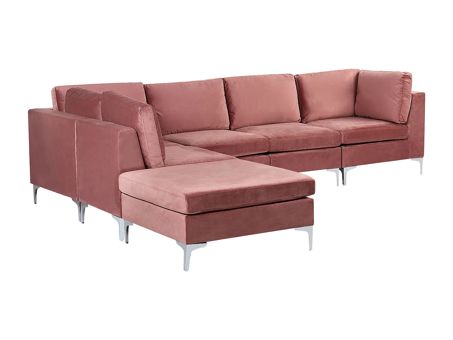 Canapé d'angle modulable 4 places EVJA Velours Rose avec ottoman Côté droit