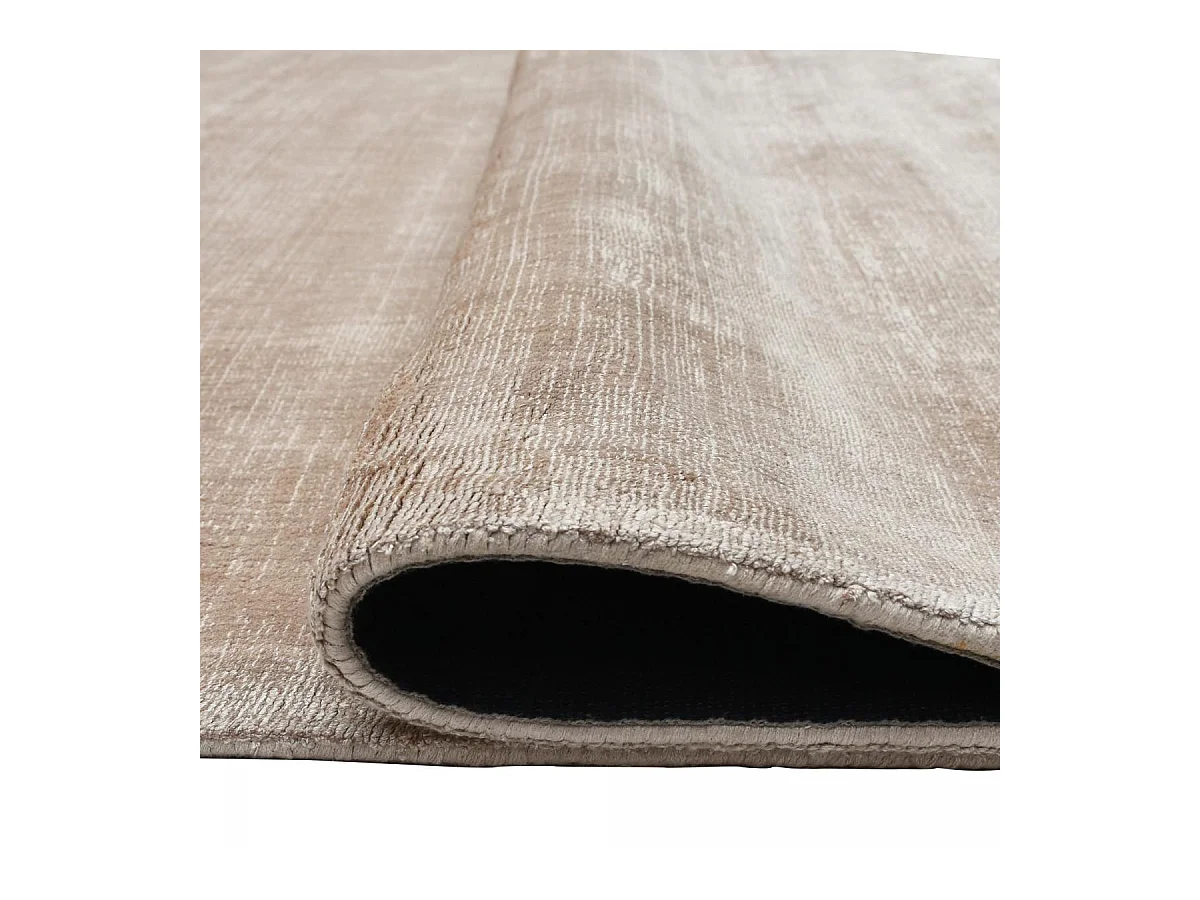 tapis salle à manger 250x300 fait à la main en viscose beige rectangle motif uni