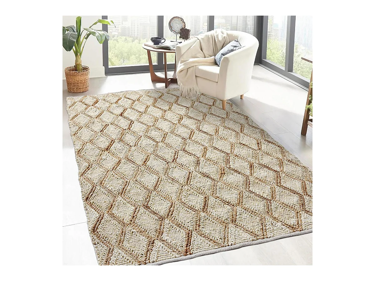 Tapis jute 160x230 fait à la main beige et marron JUTICA