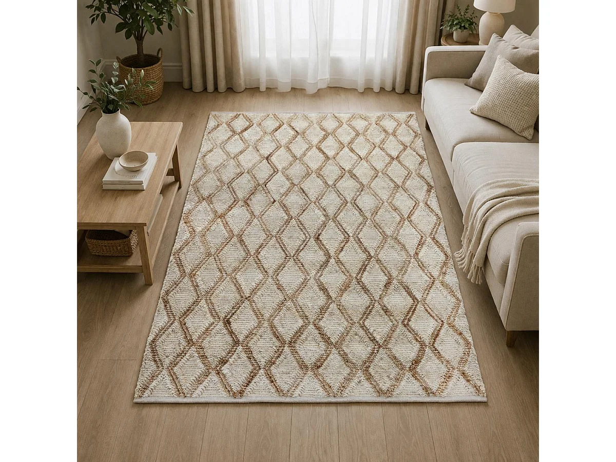 Tapis jute 160x230 fait à la main beige et marron JUTICA