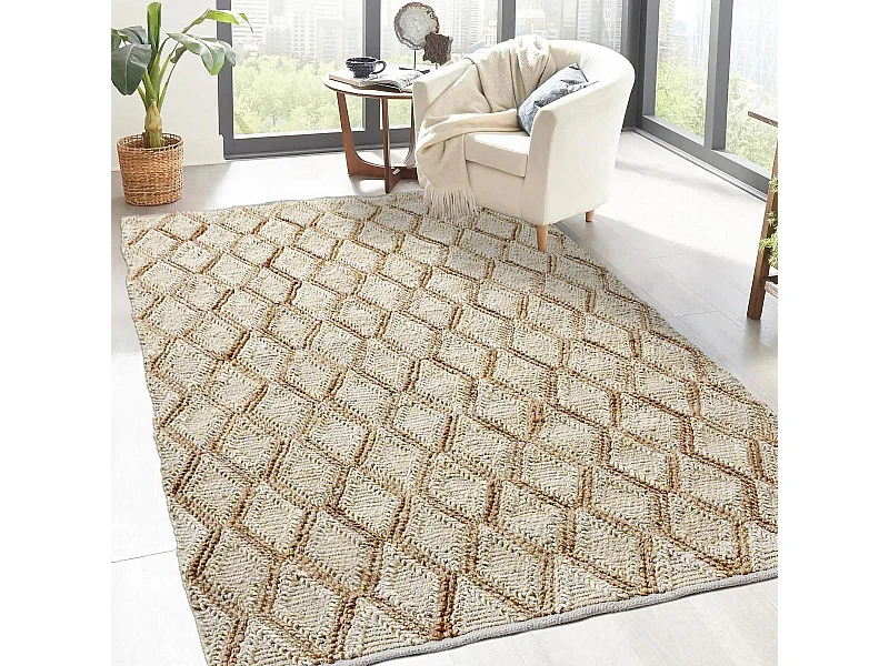 Tapis jute 160x230 fait à la main beige et marron JUTICA