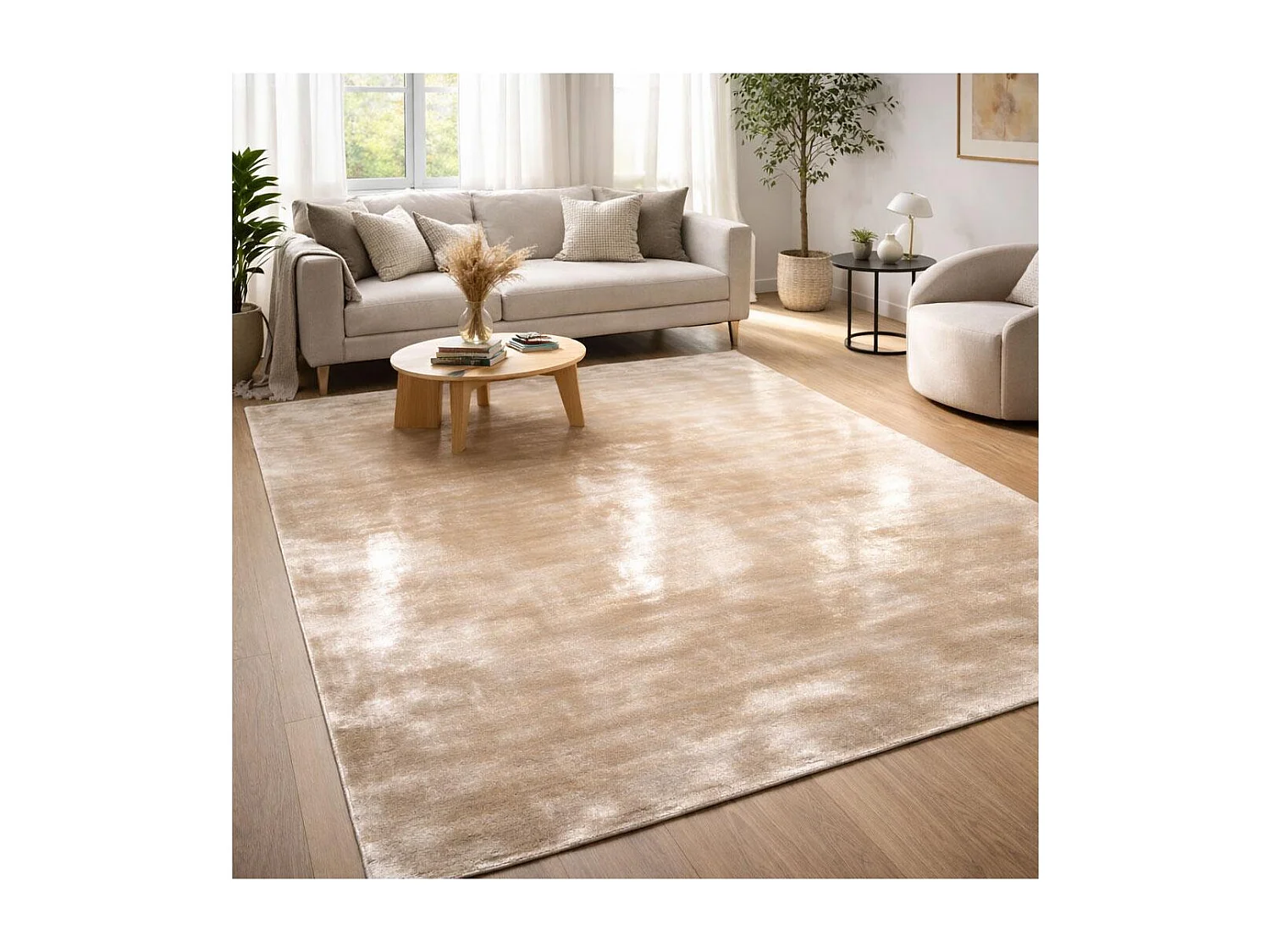 tappeto per camera da letto 170x240 realizzato a mano in viscosa beige rettangolo tinta unita NEO+