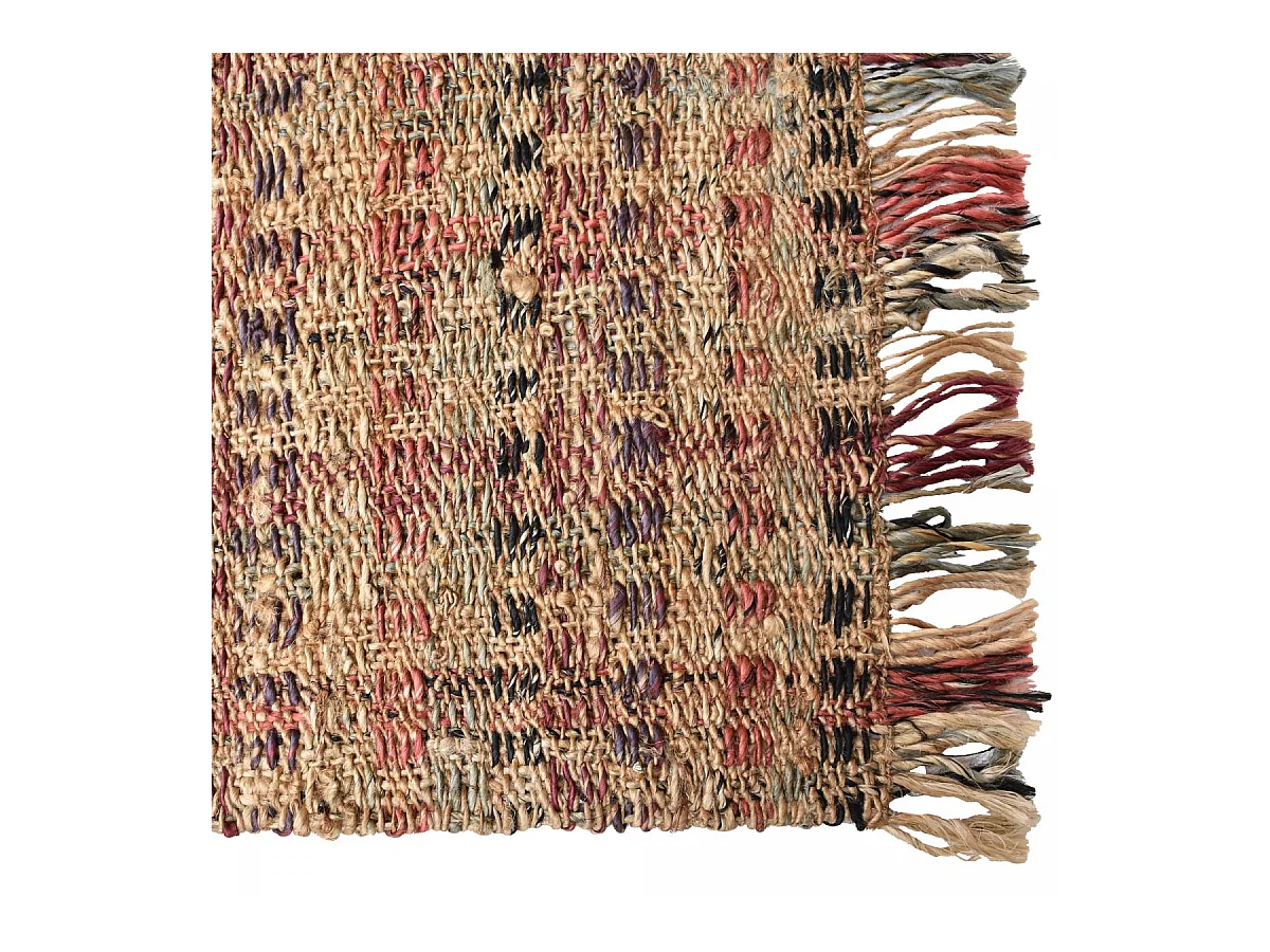 Tapis jute 120x170 fait à la main beige et bordeaux SQUARE