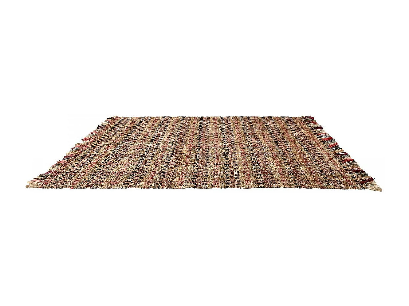 Tapis jute 120x170 fait à la main beige et bordeaux SQUARE