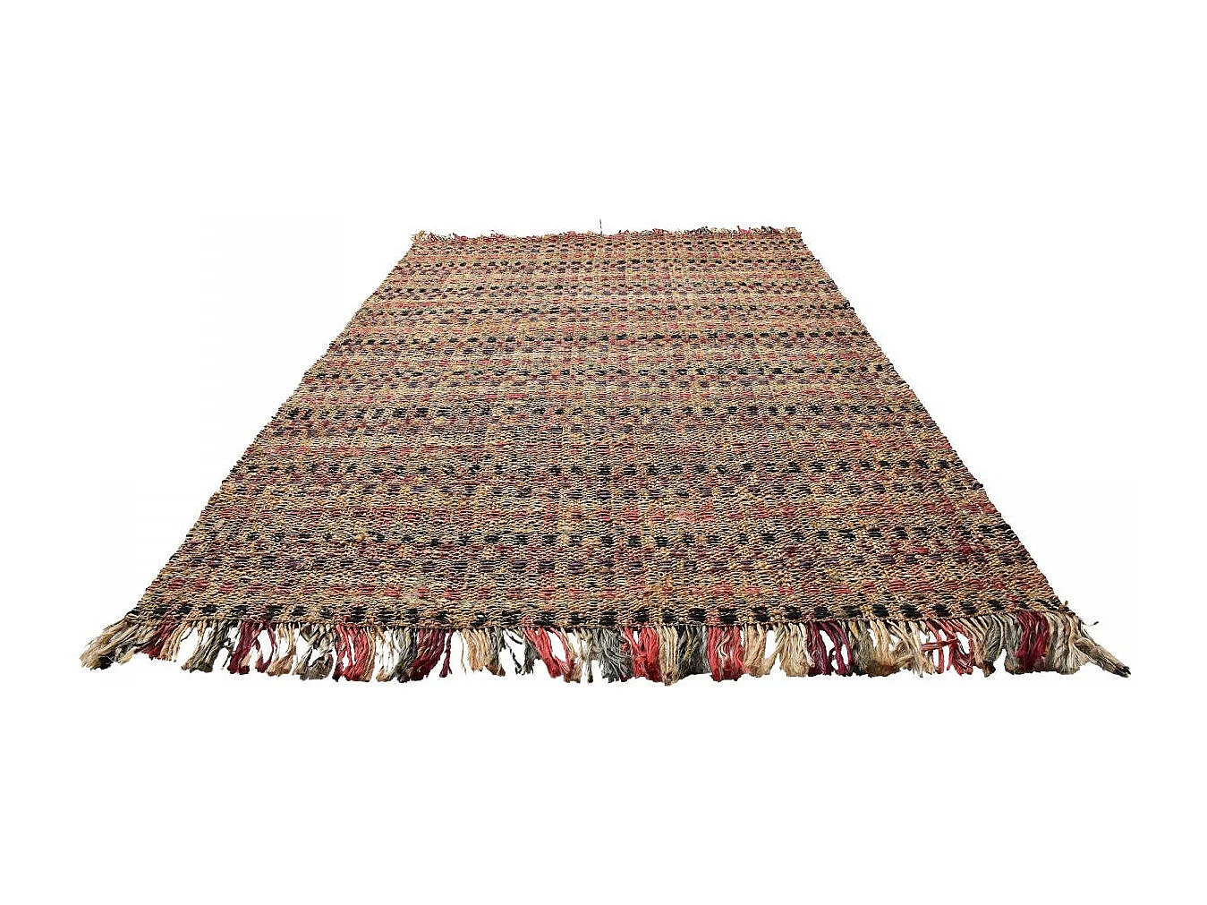 Tapis jute 120x170 fait à la main beige et bordeaux SQUARE