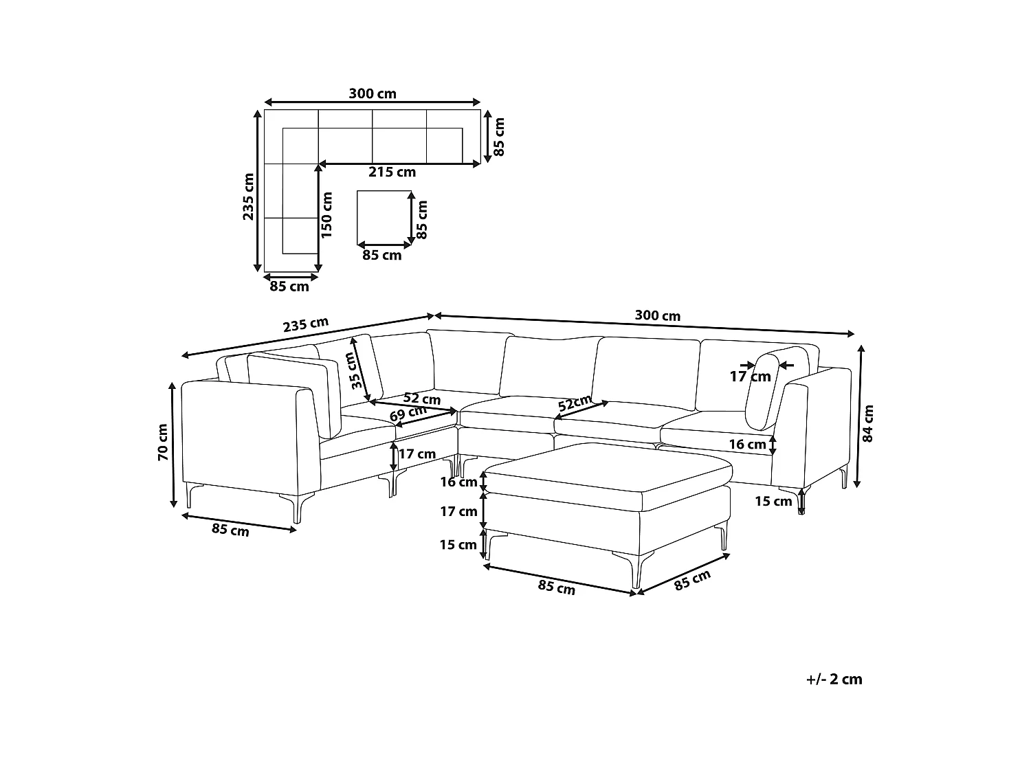 Modulaire hoekbank EVJA Fluweel Roze Met ottomaan 6-zitter Rechterzijde