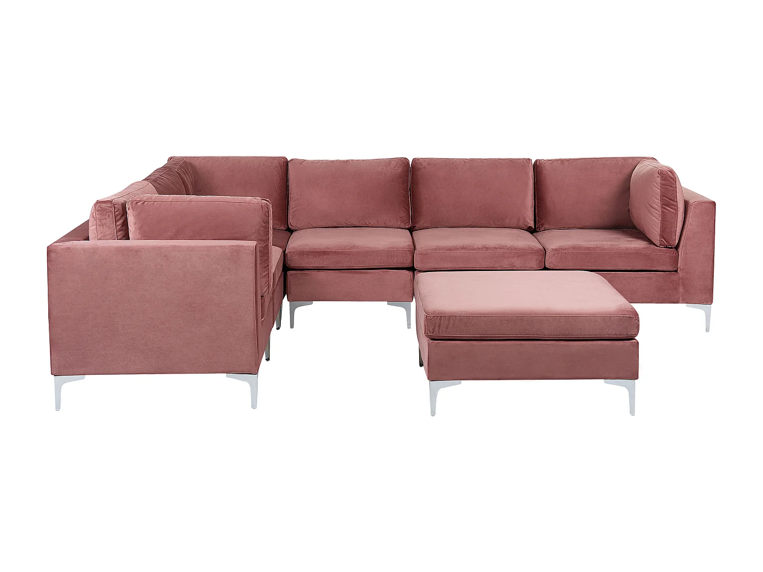 Modulaire hoekbank EVJA Fluweel Roze Met ottomaan 6-zitter Rechterzijde