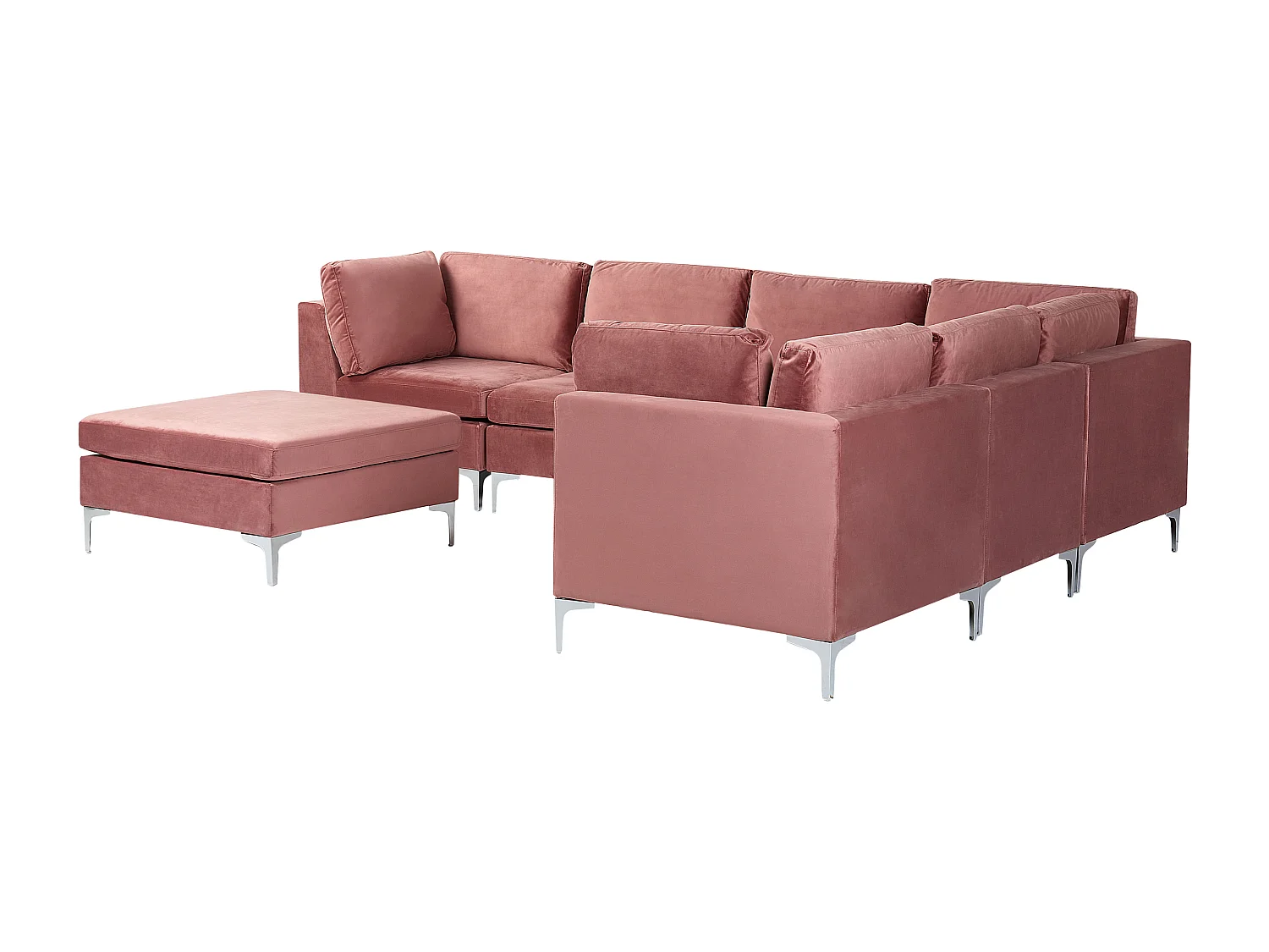 Canapé d'angle modulable 6 places EVJA Velours Rose avec ottoman Côté droite