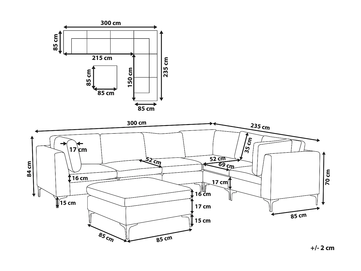 Canapé d'angle modulable 6 places EVJA Velours Rose avec ottoman Côté droite