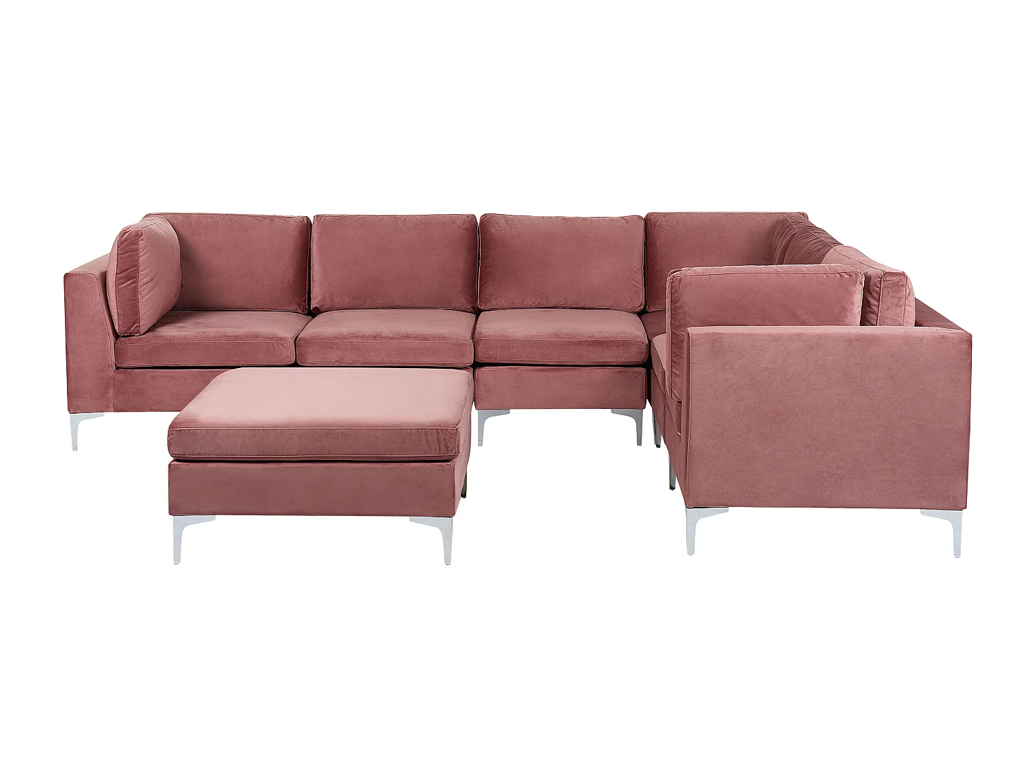 Canapé d'angle modulable EVJA Velours Rose avec ottoman 6 places Côté gauche
