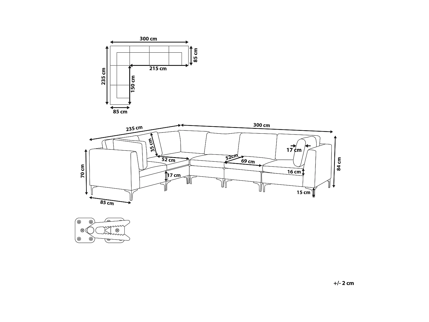 Modulaire hoekbank EVJA Fluweel Roze 6-zitter Rechterzijde