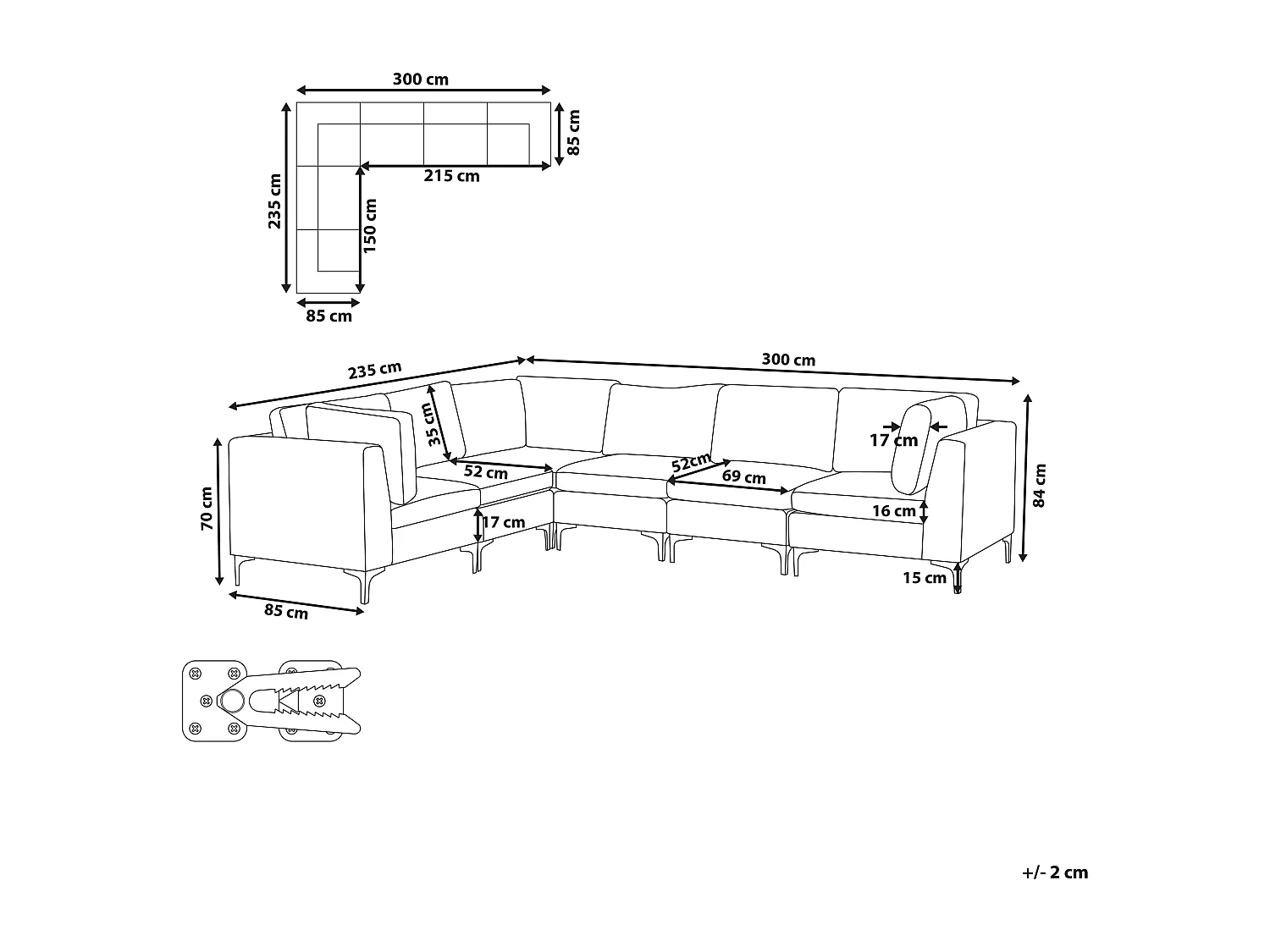 Modulaire hoekbank EVJA Fluweel Roze 6-zitter Rechterzijde