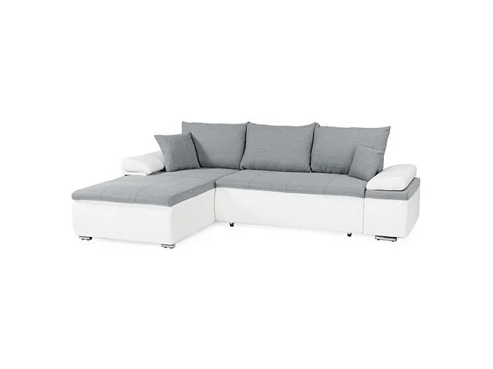 Canapé d'angle réversible convertible 3 places+Coffre - Simili blanc et tissu gris - CELINA - L 274 x P 184 cm