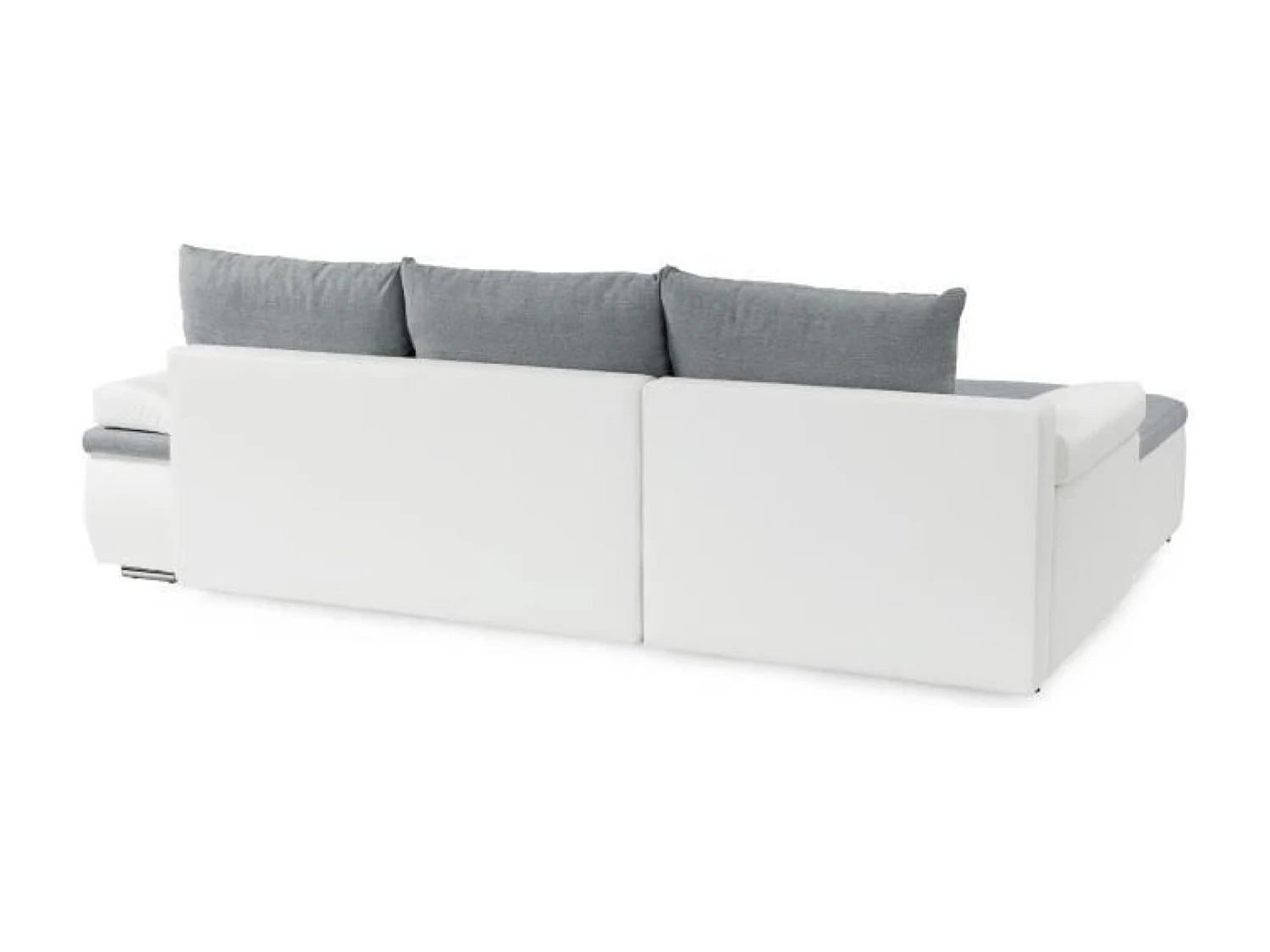 Canapé d'angle réversible convertible 3 places+Coffre - Simili blanc et tissu gris - CELINA - L 274 x P 184 cm