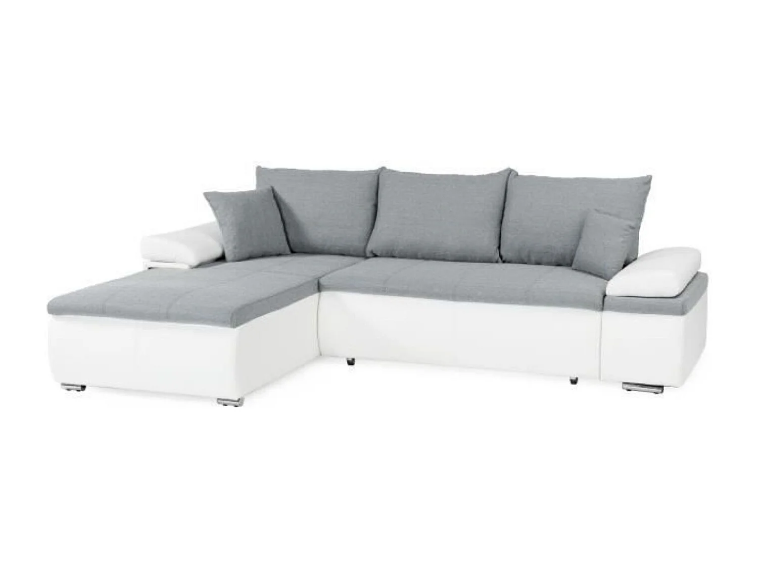 Canapé d'angle réversible convertible 3 places+Coffre - Simili blanc et tissu gris - CELINA - L 274 x P 184 cm
