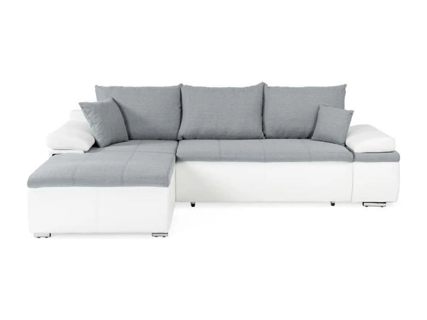 Canapé d'angle réversible convertible 3 places+Coffre - Simili blanc et tissu gris - CELINA - L 274 x P 184 cm