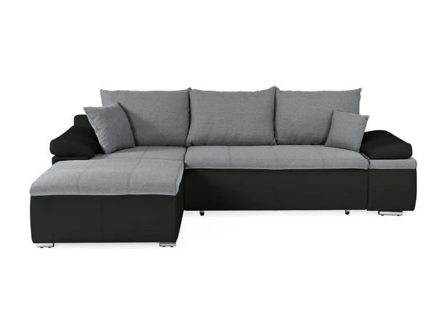 Omkeerbare 3-zits hoekbank + opbergruimte - Zwart imitatieleer en grijze stof - 274 x 184 cm