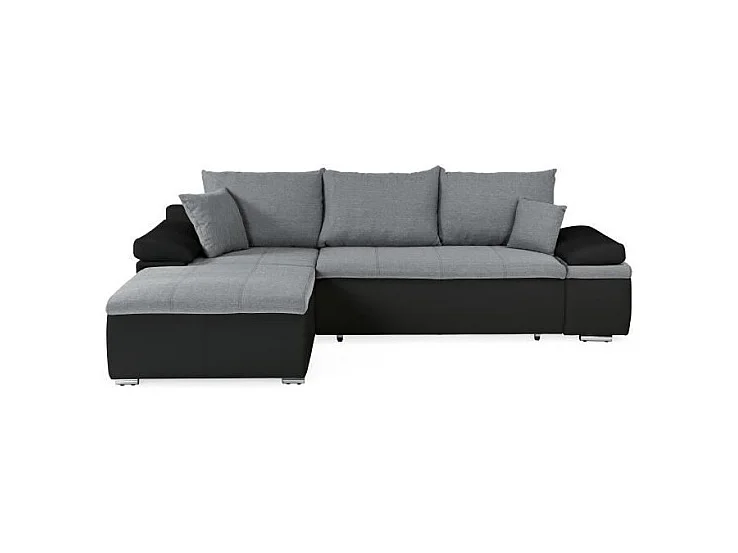 Canapé d'angle réversible convertible 3 places+Coffre - Simili noir et gris  - CELINA