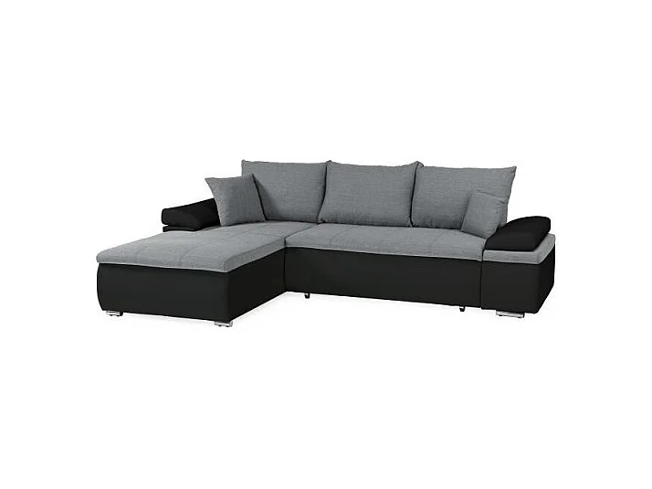 Canapé d'angle réversible convertible 3 places+Coffre - Simili noir et gris  - CELINA