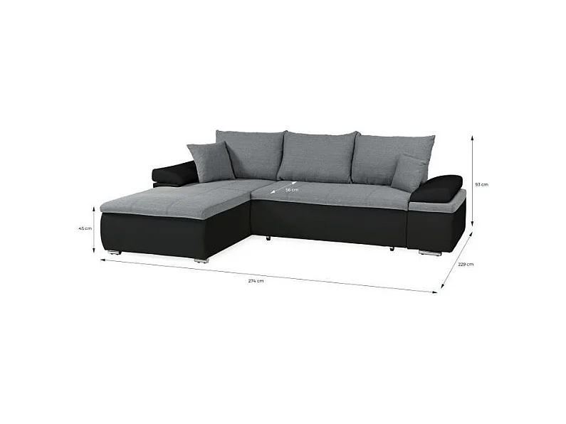 Canapé d'angle réversible convertible 3 places+Coffre - Simili noir et gris  - CELINA