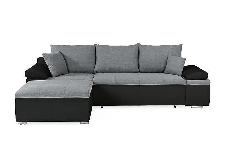 Canapé d'angle réversible convertible 3 places+Coffre - Simili noir et gris  - CELINA