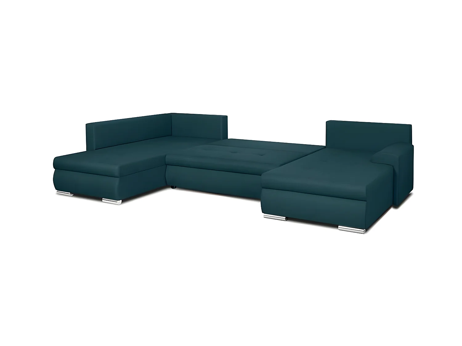 Canapé d'angle panoramique convertible -7 places - 100% polyester - Bleu canard - INDIAN