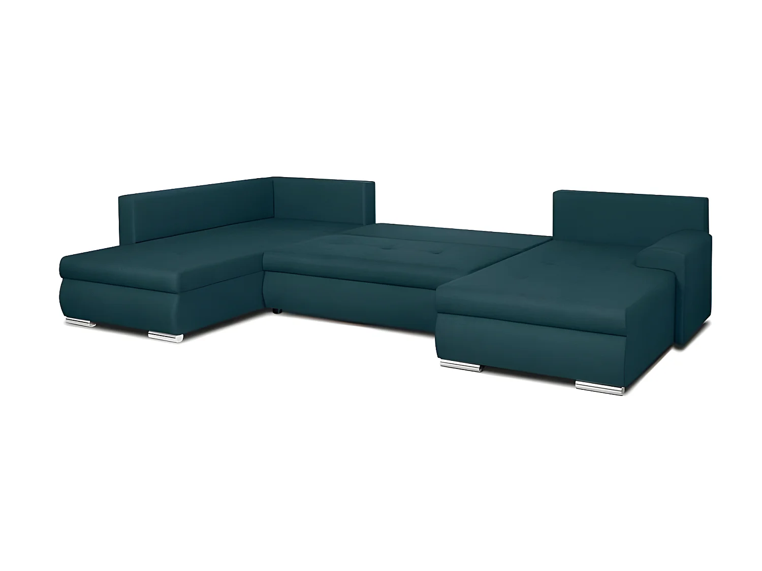 Canapé d'angle panoramique convertible -7 places - 100% polyester - Bleu canard - INDIAN